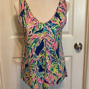 Lilly Pulitzer Gigi Double V Neck Tank Top Palm Reader